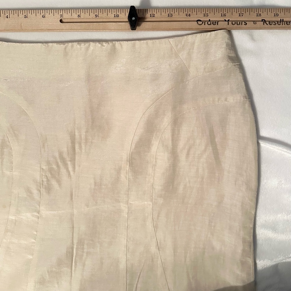Oltre Made in Italy Flax Blend Cream Fit Flare Pencil Skirt 12 Ivory Fitted - Picture 5 of 9